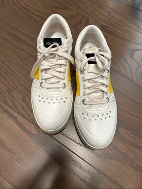 Jimmy Choo White Leather Sneakers with Yellow Panels